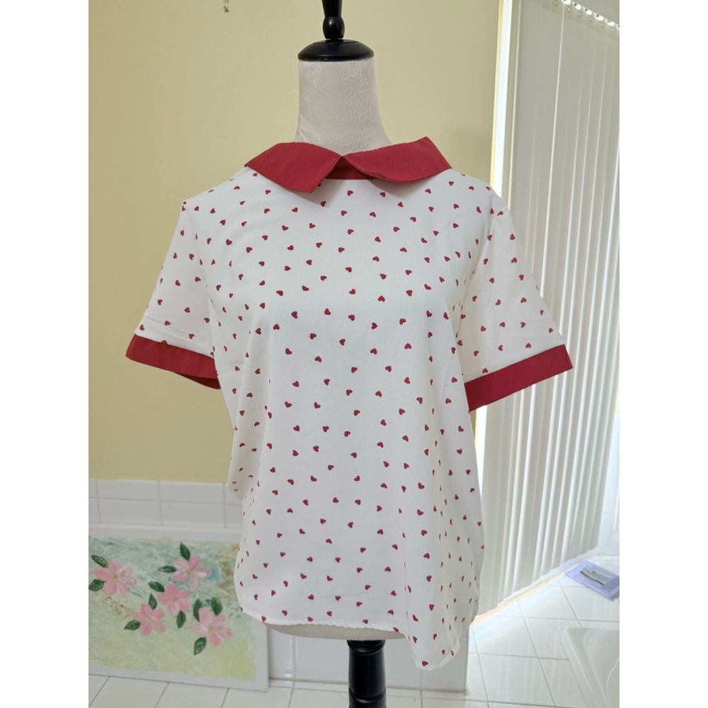 Women's SHEIN Top Size L White with Red Hearts